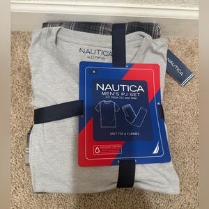 “New” Nautica Gray Knit Tee and Flannel Pants Set sizeS